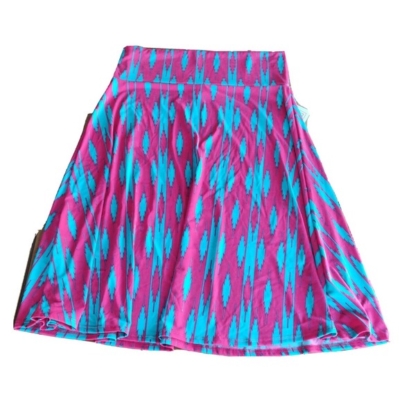 LuLaRoe Dresses & Skirts - LulaRoe NEW Women's Skirt Azure Size XL Stretch Red Teal Pattern Knee Length